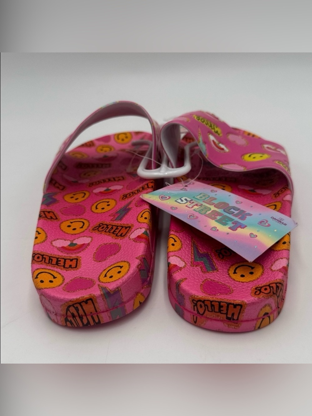 NWT Block Street Kids Pink Emoji Slide Sandals Size 4 - Picture 4 of 7